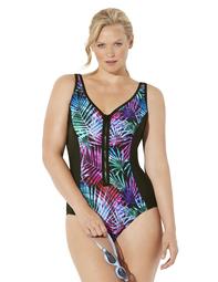 Swimsuits For All Women's Plus Size Chlorine Resistant Lycra Xtra Life Sweetheart Zip Front One Piece Swimsuit