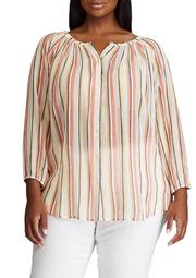 Plus Size 3/4 Sleeve Printed Cotton Top