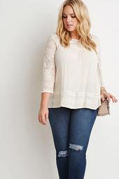 Floral Lace-Paneled Crinkled Blouse