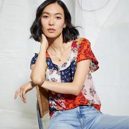 NAUTICA JEANS CO. SUSTAINABLY CRAFTED FLORAL PATCHWORK TOP