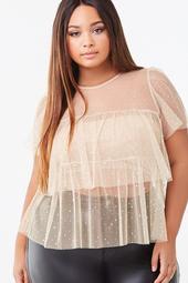 Plus Size Tulle Sequin Top