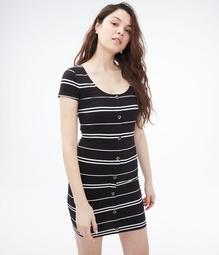 Striped Button-Front Bodycon Dress