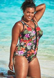 Zip-Front One Piece with Front Zipper by Swim 365