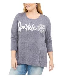 STYLE & COMPANY Womens Purple Heather Long Sleeve Scoop Neck Sweater  Size 0X