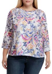 Plus Size Panama City 3/4 Sleeve Scroll Center Lace Top