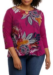 Plus Size Panama City 3/4 Sleeve Tropical Boat Neck Top