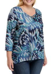 Plus Size Panama City 3/4 Sleeve Abstract Butterfly Top