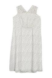Square Dot Ruched Sleeveless Midi Dress (Plus Size)