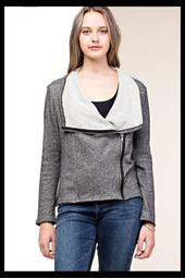 Black and white French Terry Jacket with Faux leather print in back