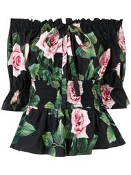tropical rose print blouse