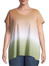 Terra & Sky Women's Plus Size Dip Dye Ombre Flowy T-Shirt