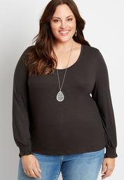 Plus Size 24/7 Solid Long Flutter Sleeve Tuck In Tee