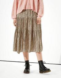 AE Tiered Button Up Midi Skirt