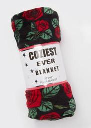Black Rose Print Plush Blanket