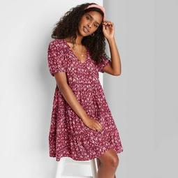 Women's Floral Print Short Sleeve Tiered Babydoll Dress - Wild Fable™