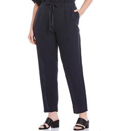 Plus Size Puckered Organic Linen Tapered Ankle Pant