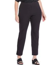 Plus Size Washable Stretch Crepe With Side Slits Slim Ankle Pant
