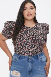 Plus Size Floral Puff-Sleeve Top