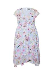 **Billie & Blossom Curve Blue Lily Floral Print Ruffle Midi Dress