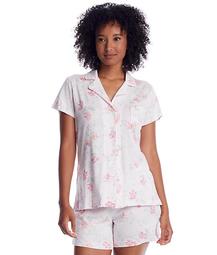 Pink Floral Woven Boxer Pajama Set