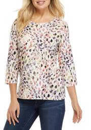Plus Size Classics 3/4 Sleeve Abstract Animal Print Top