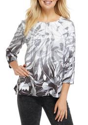 Plus Size Classics 3/4 Sleeve Ombre Floral Swirl Print Top