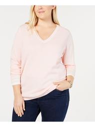 TOMMY HILFIGER Womens Pink Long Sleeve V Neck Sweater  Size 1X