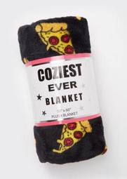 Black Pizza Print Plush Blanket