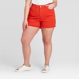 Women's Plus Size High-Rise Jean Shorts -Universal Thread™ Red