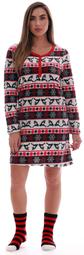 Just Love Womens Ultra-Soft Sleep Shirt Nightgown with Matching Fuzzy Socks (Reindeer Fairisle, 1X)
