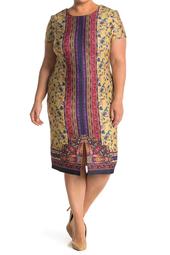 Paisley Stripe Floral Short Sleeve Midi Dress