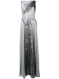 metallic panelled long dress