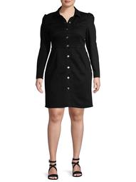 Alivia Ford Women's Plus Size Long Sleeve Collared Button Front Denim Dress