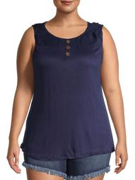 French Laundry Women's Plus Size Smocked Button-Front Tank Top