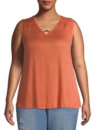 French Laundry Women's Plus Size Smocked Swing Tank with Ring Detail