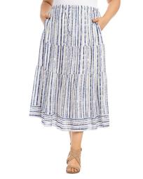 Tie-Dyed Striped Tiered Midi Skirt