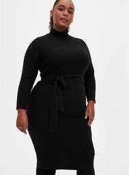 Black Super Soft Plush Mock Neck Bodycon Dress