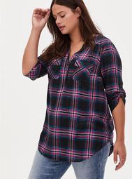 Harper - Black & Hot Pink Plaid Brushed Rayon Pullover Tunic Blouse