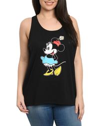 Disney Women's Plus Size Minnie Mouse Blue Dress Flower Hat Tank Top Shirt