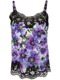 anemone print lace-trimmed top