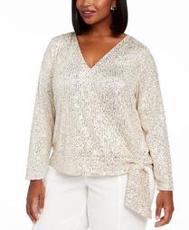 INC Plus Size Sequinned Surplice Top, Created for Macy's