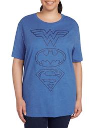 Plus Size T-Shirt Wonder Woman Supergirl Batgirl Blue