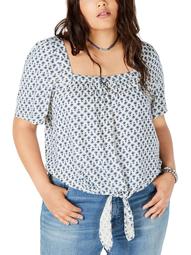 Lucky Brand Womens Plus Printed Tie Front T-Shirt