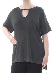 CALVIN KLEIN Womens Gray Hi-low Short Sleeve Keyhole T-Shirt Top Plus  Size: 2X