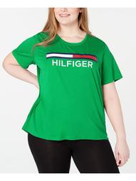TOMMY HILFIGER Womens Green Printed Short Sleeve Jewel Neck Top  Size 0X