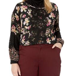 Karen Kane Womens Plus Lace Panel Floral Pullover Top