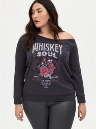 Whiskey Soul Black Burnout Fleece Off Shoulder Sweatshirt
