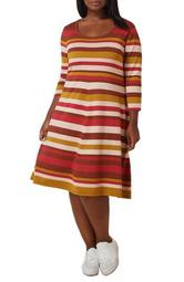 Striped Fit & Flare Midi Sweater Dress
