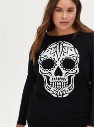 Black Skull Raglan Sweater