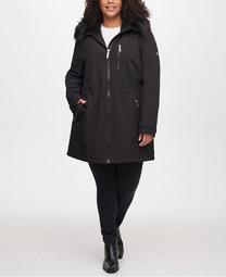 Plus Size Faux-Fur Hooded Raincoat